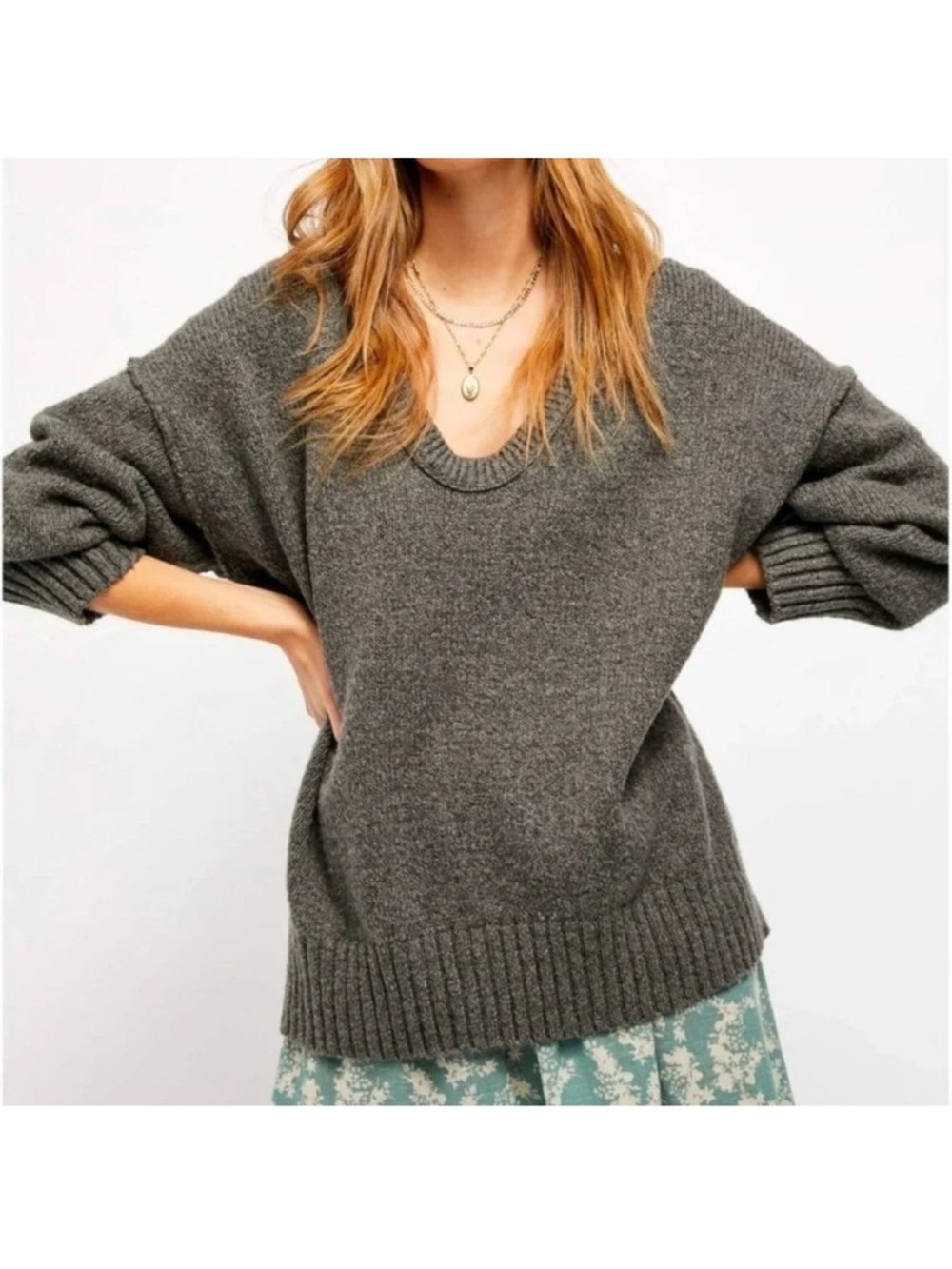 Free People Charcoal Gray Brookside Tunic Sweater